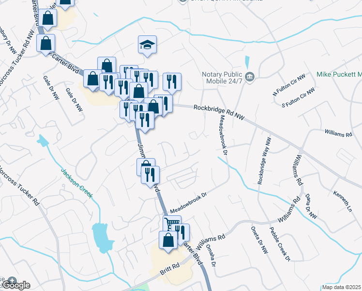 map of restaurants, bars, coffee shops, grocery stores, and more near 6035 WinterGreen Road Northwest in Norcross