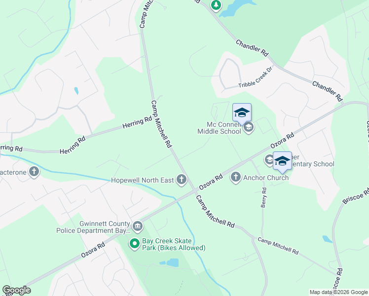 map of restaurants, bars, coffee shops, grocery stores, and more near 2670 Camp Mitchell Road in Grayson