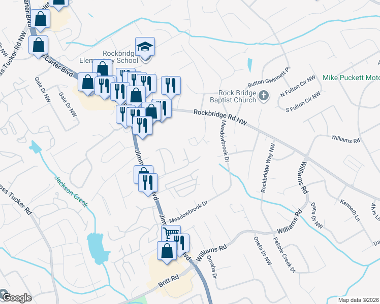 map of restaurants, bars, coffee shops, grocery stores, and more near 6059 WinterGreen Road Northwest in Norcross