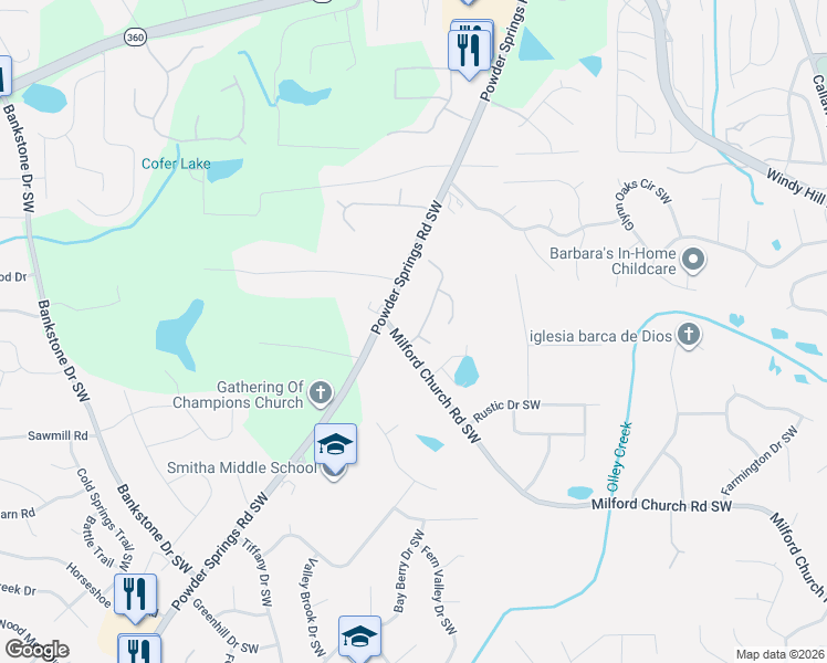 map of restaurants, bars, coffee shops, grocery stores, and more near 1909 Hampton Springs Court Southwest in Marietta