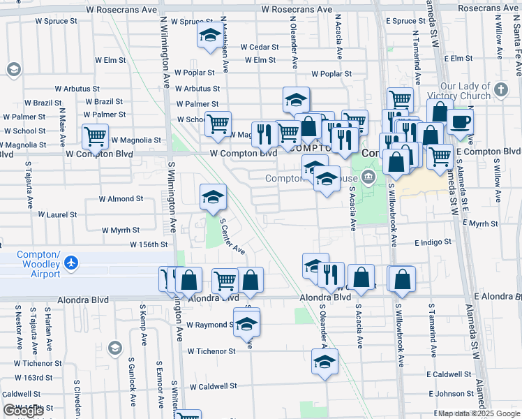 map of restaurants, bars, coffee shops, grocery stores, and more near 524 West Laurel Street in Compton