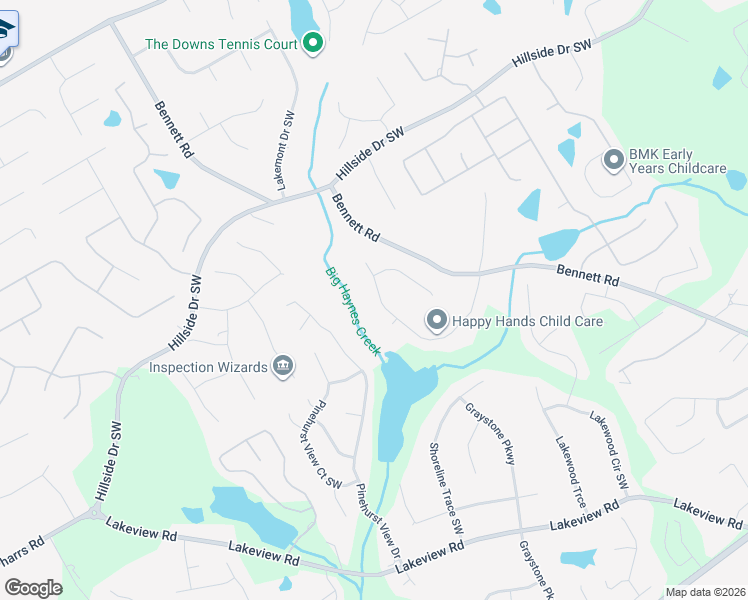 map of restaurants, bars, coffee shops, grocery stores, and more near 1765 Big Haynes Court Southwest in Grayson