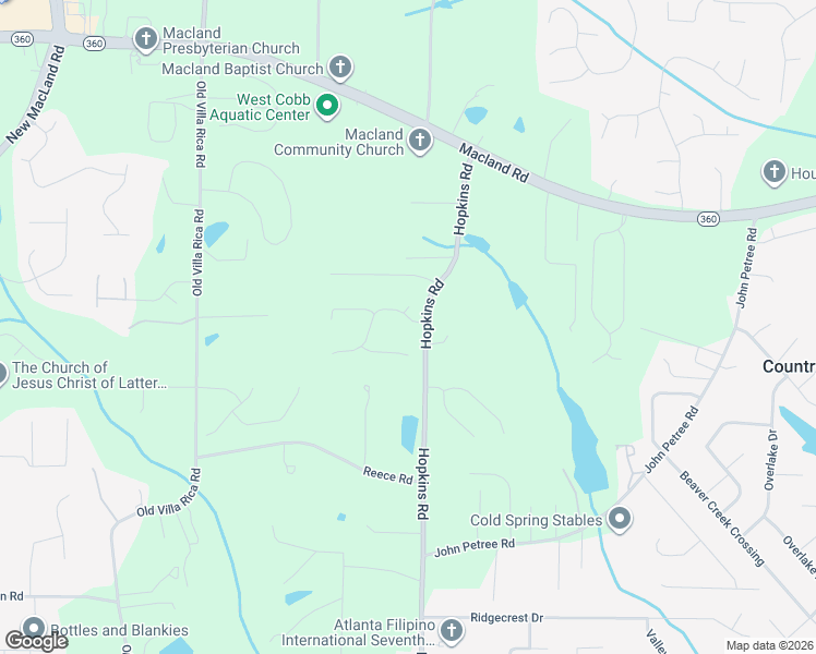 map of restaurants, bars, coffee shops, grocery stores, and more near 3602 Homewood Drive in Powder Springs