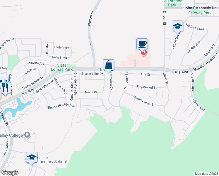 map of restaurants, bars, coffee shops, grocery stores, and more near 15718 Hammett Court in Moreno Valley