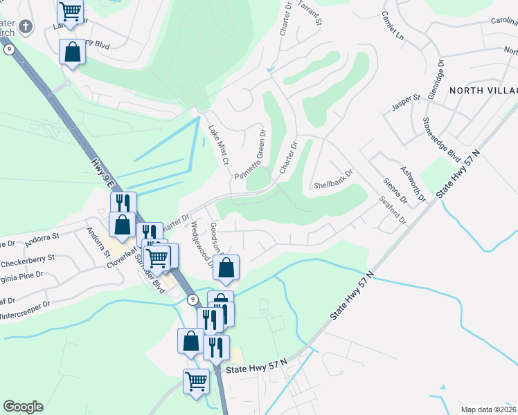 map of restaurants, bars, coffee shops, grocery stores, and more near 197 Wiltshire Court in Longs