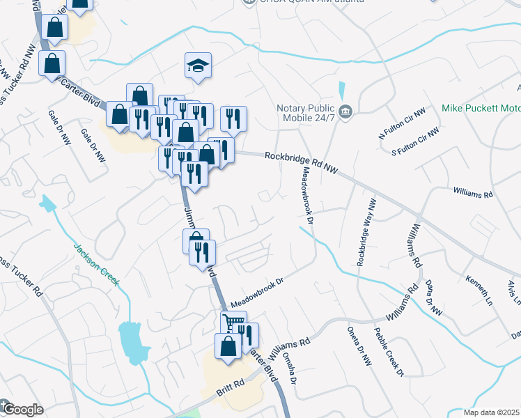 map of restaurants, bars, coffee shops, grocery stores, and more near 5970 WinterGreen Road Northwest in Norcross