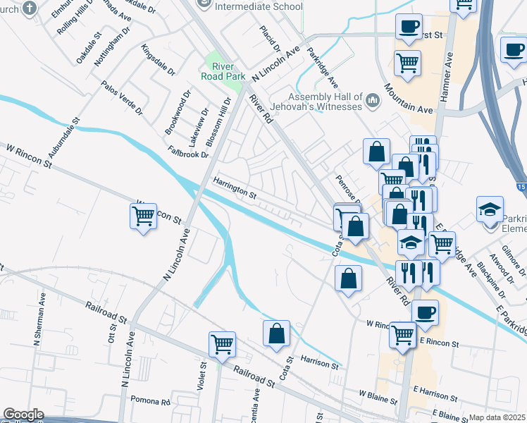 map of restaurants, bars, coffee shops, grocery stores, and more near 677 Savi Drive in Corona