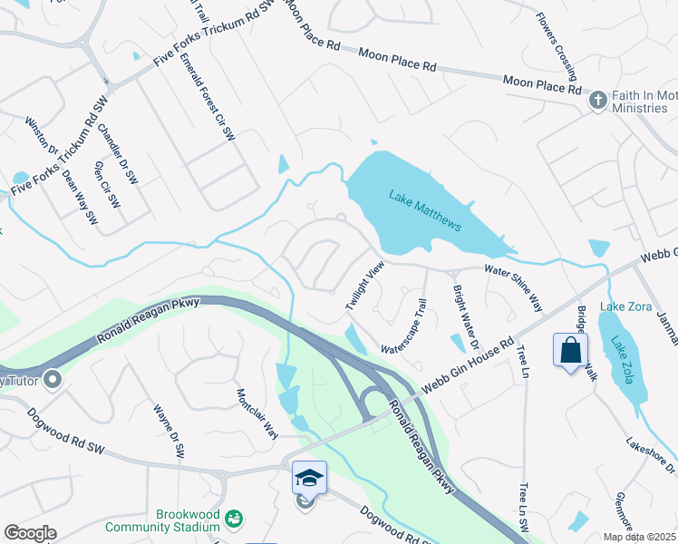 map of restaurants, bars, coffee shops, grocery stores, and more near 1182 Rising Moon Trail in Snellville