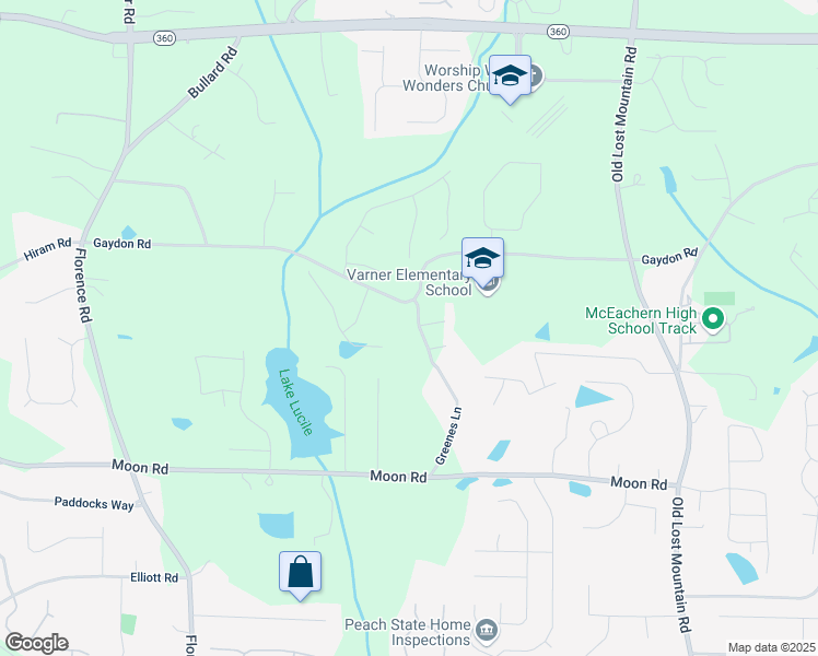 map of restaurants, bars, coffee shops, grocery stores, and more near 2532 Greenes Lane in Powder Springs