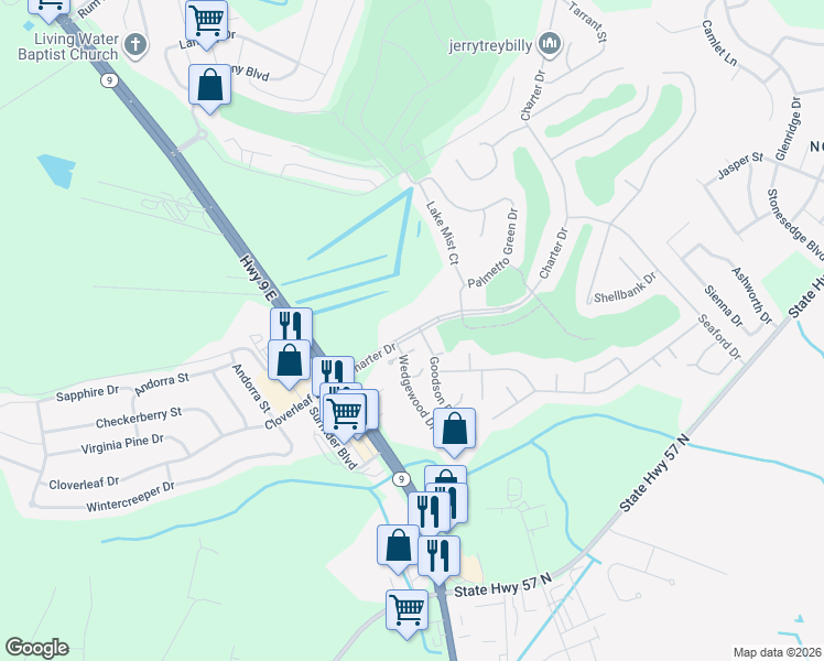 map of restaurants, bars, coffee shops, grocery stores, and more near 198 Wiltshire Court in Longs