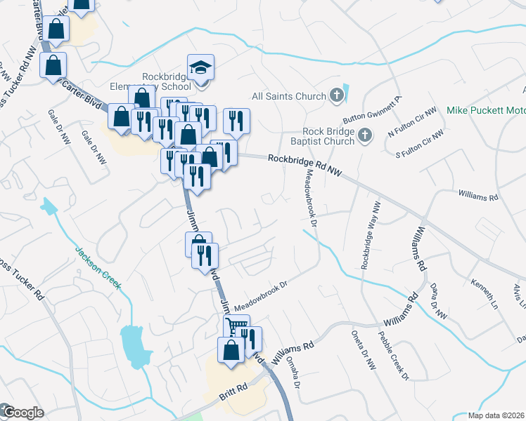 map of restaurants, bars, coffee shops, grocery stores, and more near 6059 WinterGreen Road Northwest in Norcross