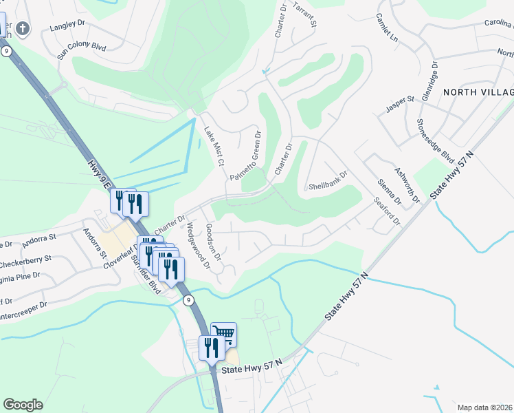 map of restaurants, bars, coffee shops, grocery stores, and more near 2329 Brick Drive in Longs