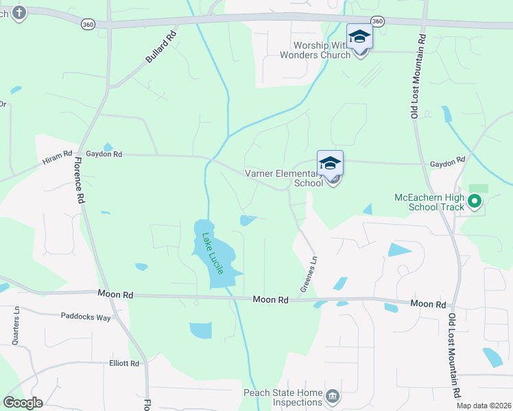 map of restaurants, bars, coffee shops, grocery stores, and more near 4895 China Berry Drive in Powder Springs