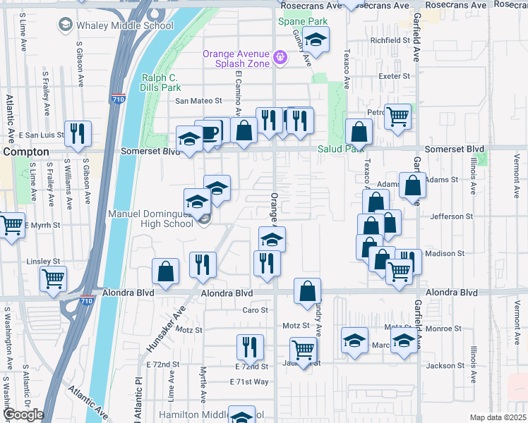 map of restaurants, bars, coffee shops, grocery stores, and more near in Paramount