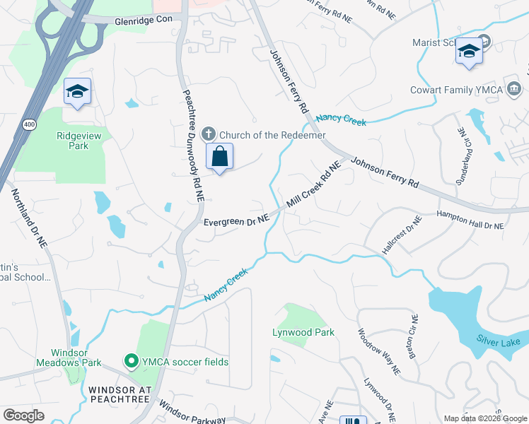 map of restaurants, bars, coffee shops, grocery stores, and more near 3526 Greenwood Close in Sandy Springs