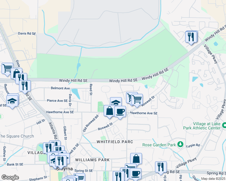 map of restaurants, bars, coffee shops, grocery stores, and more near 2904 Cottesford Way Southeast in Smyrna