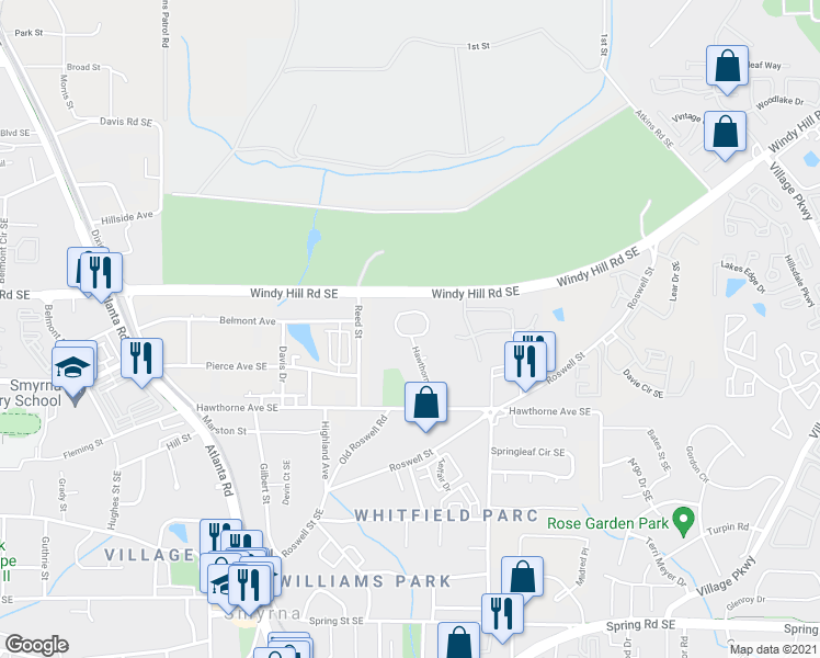 map of restaurants, bars, coffee shops, grocery stores, and more near 5026 Hawthorne Court in Smyrna