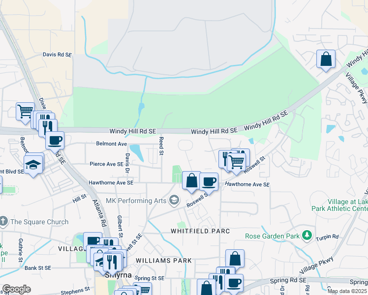 map of restaurants, bars, coffee shops, grocery stores, and more near 5026 Hawthorne Court in Smyrna