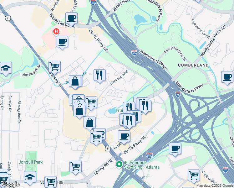 map of restaurants, bars, coffee shops, grocery stores, and more near 2494 Crescent Park Court in Atlanta