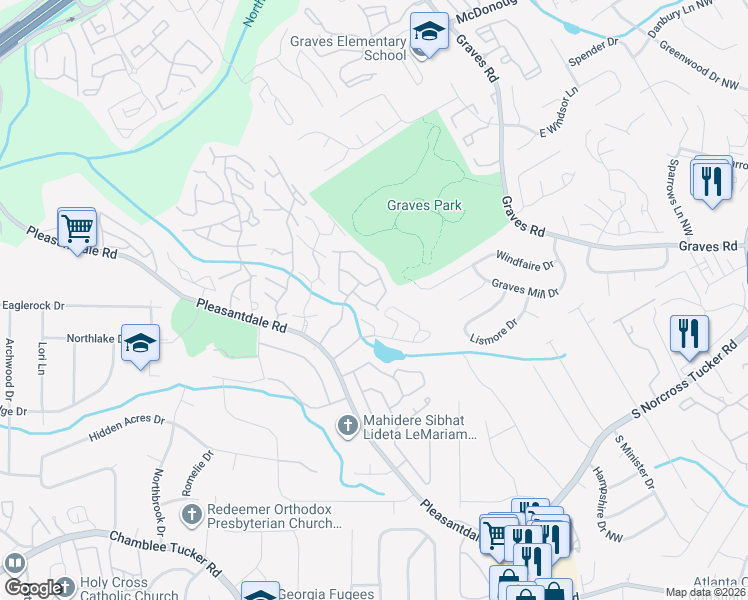map of restaurants, bars, coffee shops, grocery stores, and more near 3965 Wolcott Circle in Atlanta