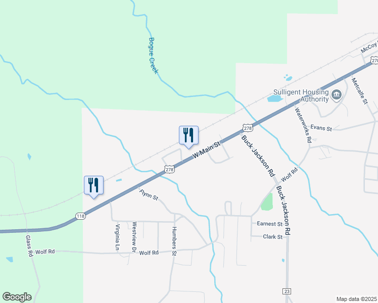 map of restaurants, bars, coffee shops, grocery stores, and more near 4551 U.S. 278 in Sulligent