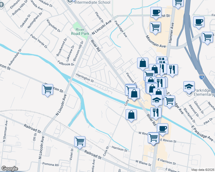 map of restaurants, bars, coffee shops, grocery stores, and more near 841 Hotspring Drive in Corona