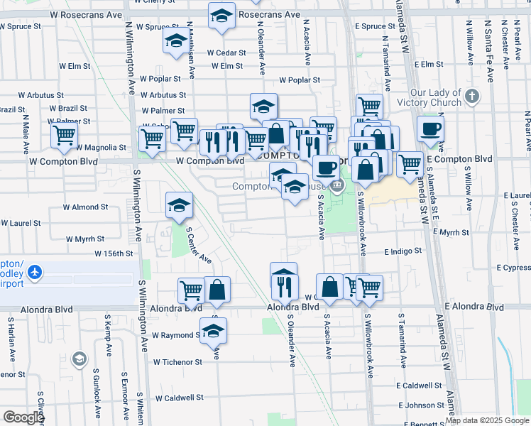 map of restaurants, bars, coffee shops, grocery stores, and more near 428 West Almond Street in Compton