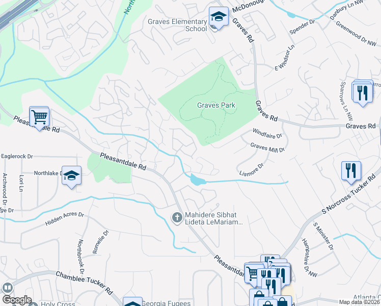 map of restaurants, bars, coffee shops, grocery stores, and more near 3957 Hancock Circle in Doraville