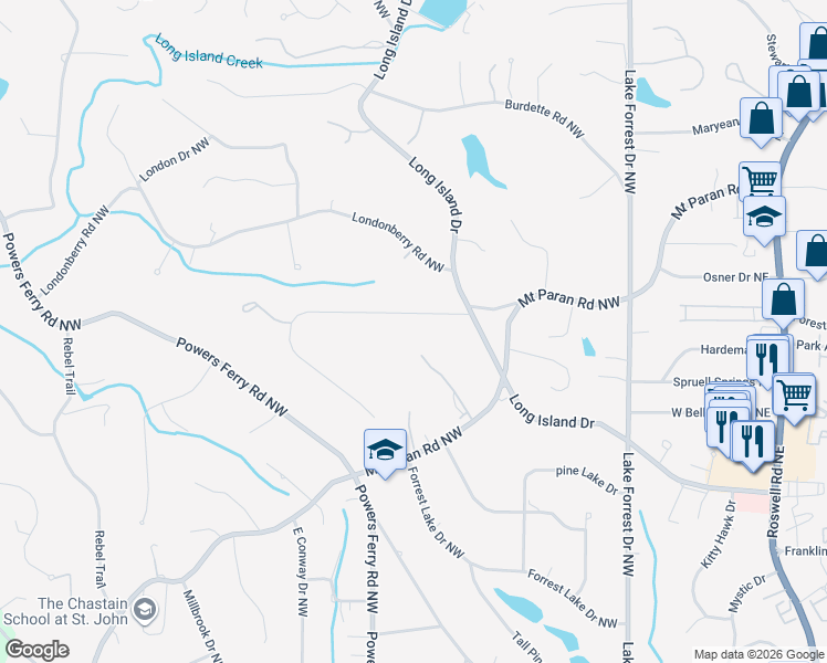 map of restaurants, bars, coffee shops, grocery stores, and more near 248 Tara Trail Northwest in Atlanta