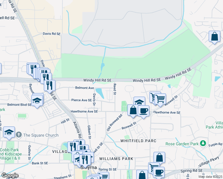 map of restaurants, bars, coffee shops, grocery stores, and more near 1436 Belmont Avenue in Smyrna