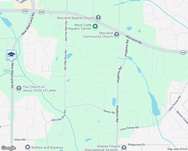 map of restaurants, bars, coffee shops, grocery stores, and more near 3664 Homewood Trail in Powder Springs
