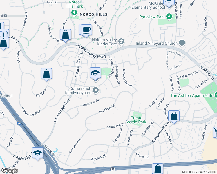 map of restaurants, bars, coffee shops, grocery stores, and more near 747 Ochee Circle in Corona