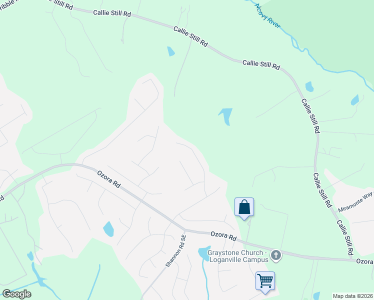 map of restaurants, bars, coffee shops, grocery stores, and more near 3062 Rockview Drive in Loganville