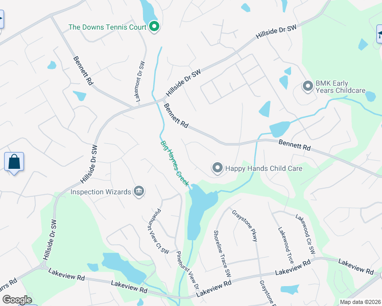 map of restaurants, bars, coffee shops, grocery stores, and more near 1120 Big Haynes Drive in Grayson