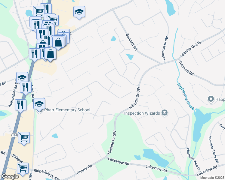 map of restaurants, bars, coffee shops, grocery stores, and more near 1414 Lynchburg Trce in Grayson