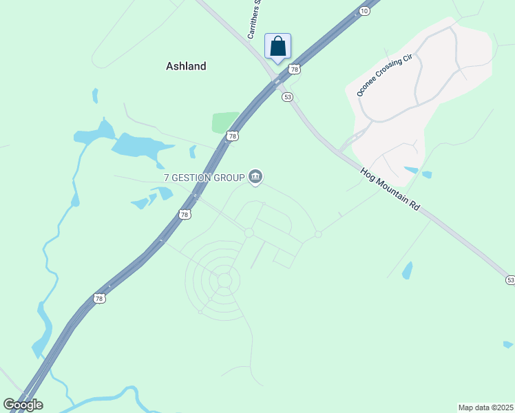 map of restaurants, bars, coffee shops, grocery stores, and more near 1549 Brookside Circle in Bogart