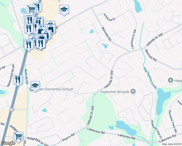 map of restaurants, bars, coffee shops, grocery stores, and more near 1414 Lynchburg Trce in Grayson