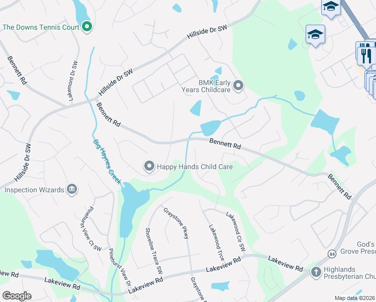 map of restaurants, bars, coffee shops, grocery stores, and more near 1723 Waterton Trail in Grayson