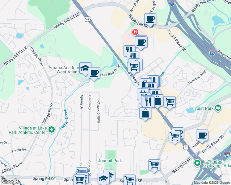 map of restaurants, bars, coffee shops, grocery stores, and more near 1012 Cumberland Glen Lane in Smyrna
