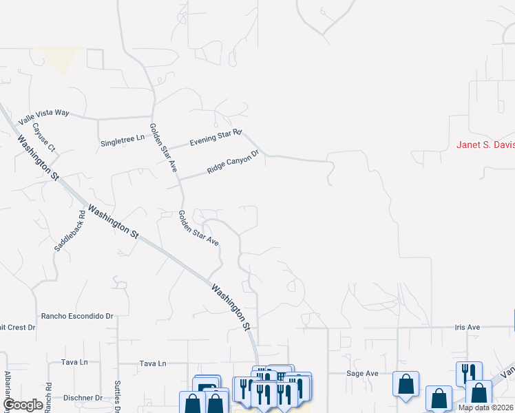 map of restaurants, bars, coffee shops, grocery stores, and more near Canyon Hill Drive in Riverside