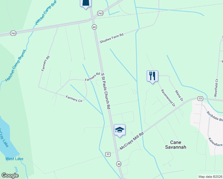 map of restaurants, bars, coffee shops, grocery stores, and more near 975 South Saint Pauls Church Road in Sumter