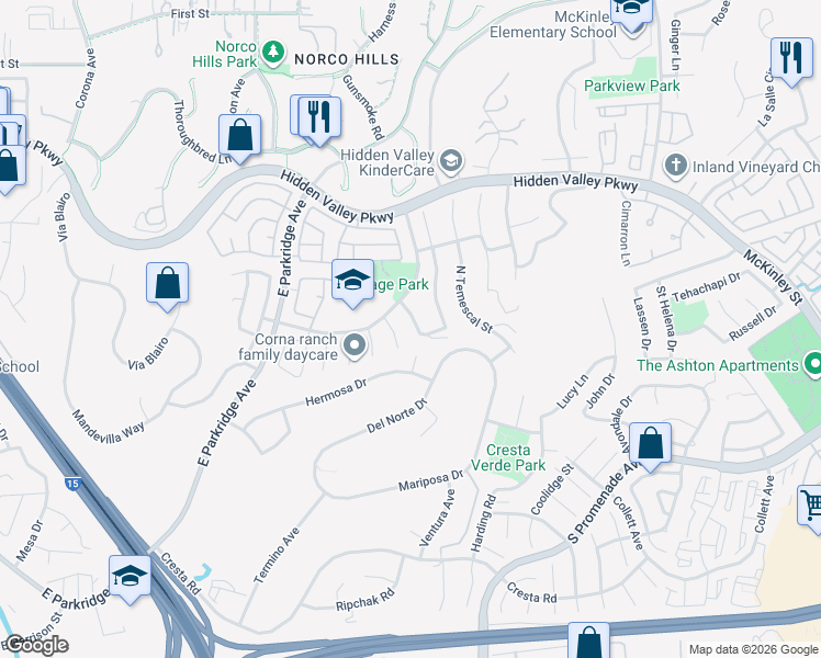 map of restaurants, bars, coffee shops, grocery stores, and more near 748 Navarro Drive in Corona
