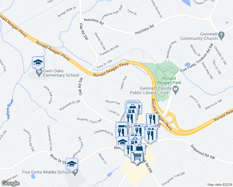 map of restaurants, bars, coffee shops, grocery stores, and more near 2978 Kelly Court in Lawrenceville