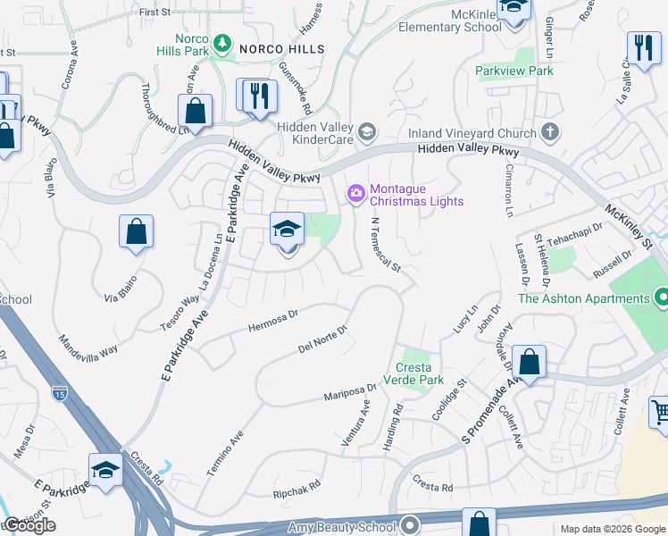 map of restaurants, bars, coffee shops, grocery stores, and more near 778 Navarro Drive in Corona