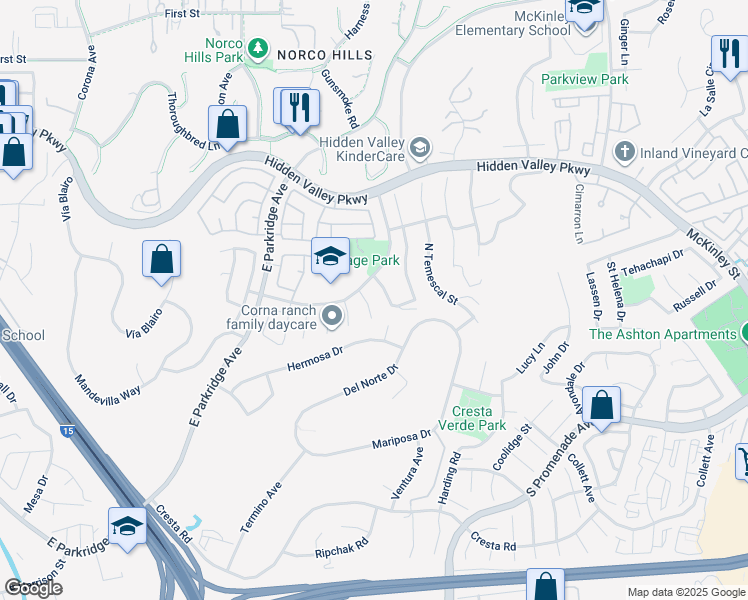 map of restaurants, bars, coffee shops, grocery stores, and more near 778 Navarro Drive in Corona
