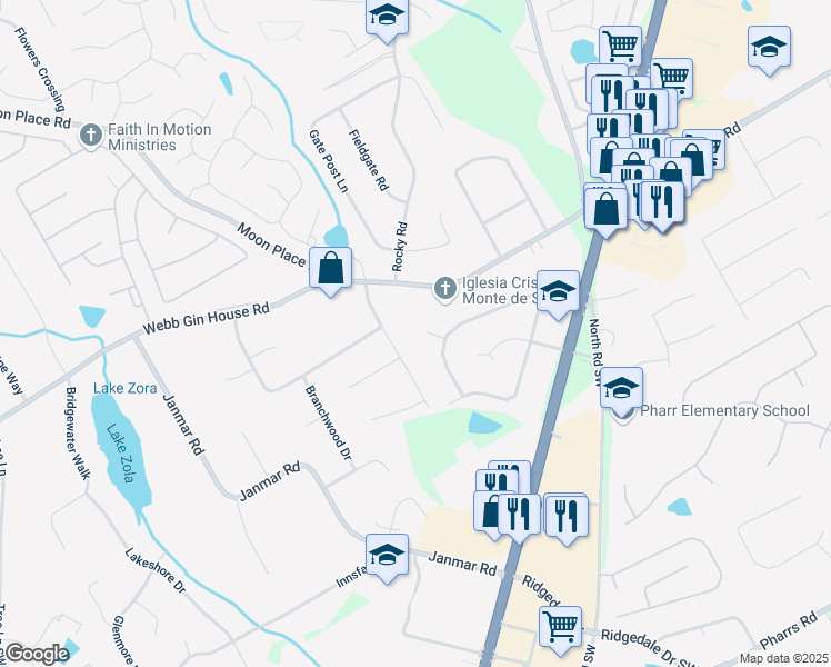 map of restaurants, bars, coffee shops, grocery stores, and more near 1353 Litchfield Court Southwest in Snellville