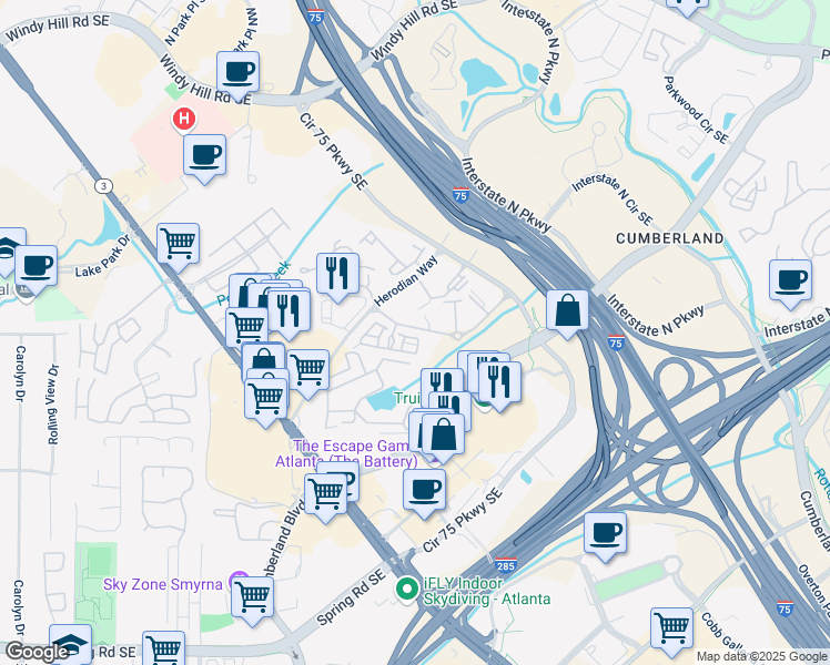 map of restaurants, bars, coffee shops, grocery stores, and more near 2548 Crescent Park Court in Atlanta