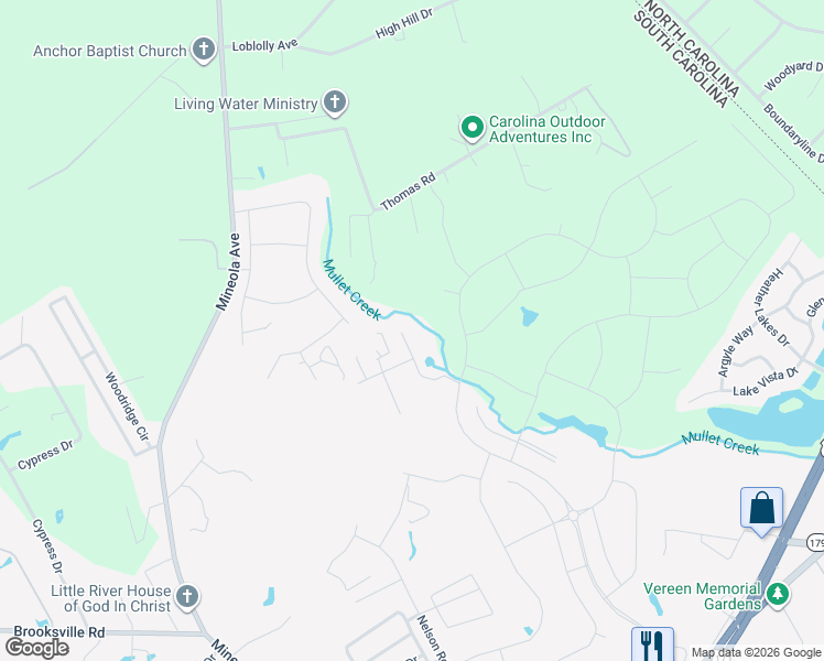 map of restaurants, bars, coffee shops, grocery stores, and more near 142 Country View Court in Little River