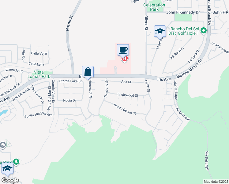 map of restaurants, bars, coffee shops, grocery stores, and more near 27214 Englewood Street in Moreno Valley