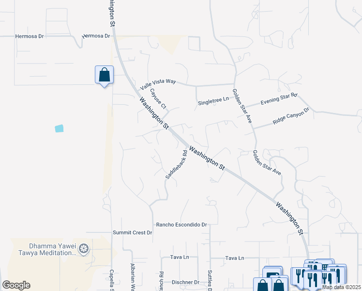 map of restaurants, bars, coffee shops, grocery stores, and more near 15521 Saddleback Road in Riverside